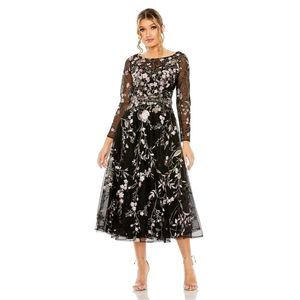 MAC DUGGAL HIGH NECK LONG SLEEVE EMBROIDERED DRESS